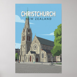 Christchurch Nya Zeeland Illustration Resa Konst Poster