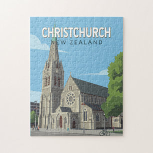 Christchurch Nya Zeeland Illustration Resa Konst Pussel