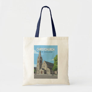 Christchurch Nya Zeeland Illustration Resa Konst Tygkasse
