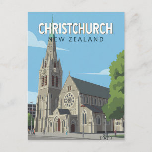 Christchurch Nya Zeeland Illustration Resa Konst Vykort