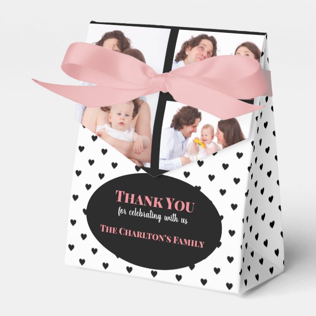 Christening 3 Section Anpassningsbar Photo Hearts Presentaskar (Framsidan Sidan)