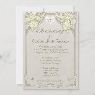 Christening Angel Monogram Inbjudningar