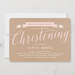 Christening Banner Baptism-inbjudan - Rosa Inbjudningar
