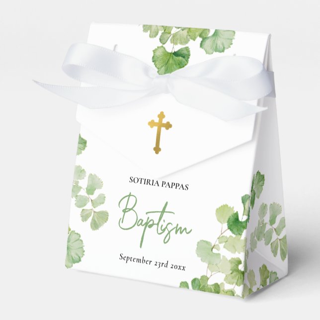 Christening Baptism Boy Girl Watercolor Greenery Presentaskar (Framsidan Sidan)