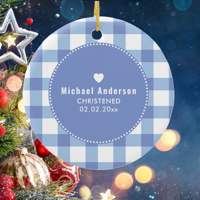 Christening Baptism Cute Pojke Kids Photo Blue Julgransprydnad Keramik (Skapare uppladdad)