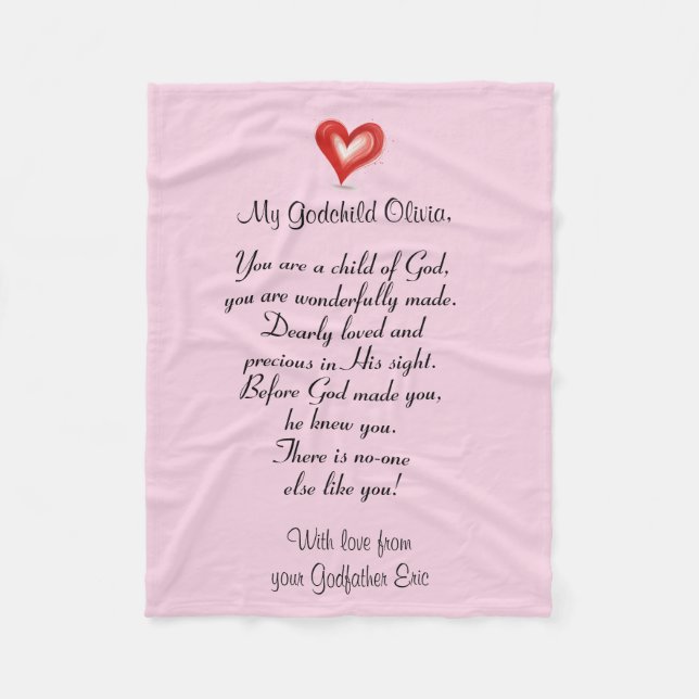 Christening/Baptism Gift for Godchild, Anpassnings Fleecefilt (Framsidan)