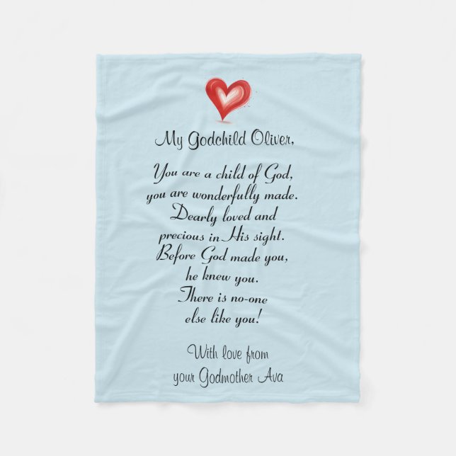 Christening/Baptism Gift for Godchild, Anpassnings Fleecefilt (Framsidan)