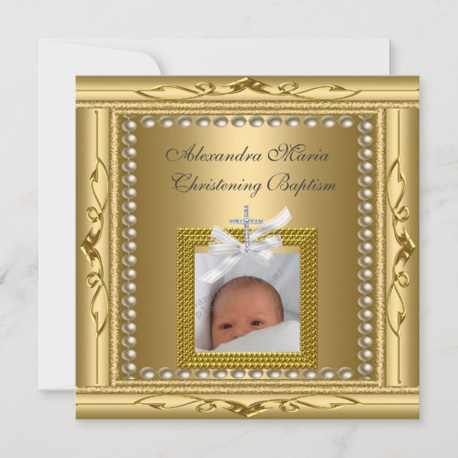 Christening Baptism Guld Photo Ram Bow Kort (Framsida)