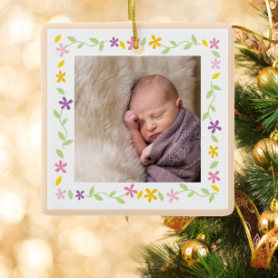 Christening Baptism Kön Neutral Baby Photo Julgransprydnad Keramik