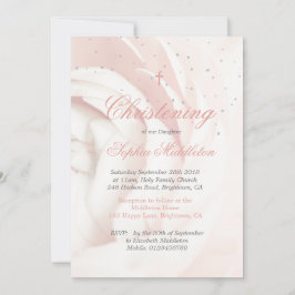 Christening Baptism Photo Girl Rosa ros Silver Inbjudningar