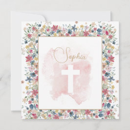 Christening Baptism Rosa Blommigt Religiösa Kor Inbjudningar