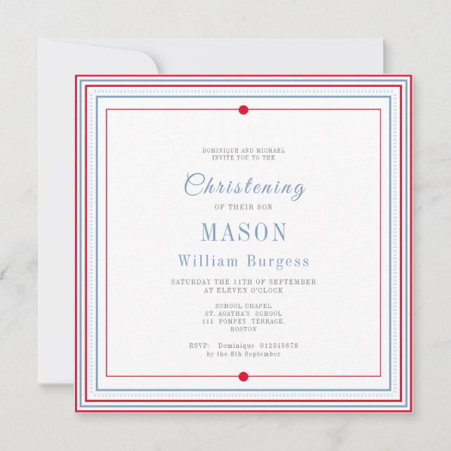 Christening Baptism Simple Script Blue Red Modern Meddelande (Framsida)