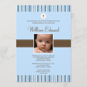 Christening Blue Rand Photo Investigation - Boy Inbjudningar
