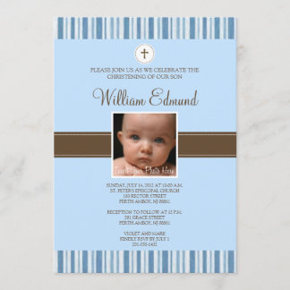 Christening Blue Rand Photo Investigation - Boy Inbjudningar