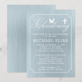 Christening | Boy Dove och Kor Blue Watercolor Inbjudningar