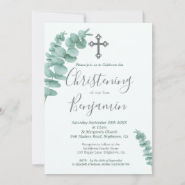 Christening Boy Eucalyptus Greenery Modern Inbjudningar