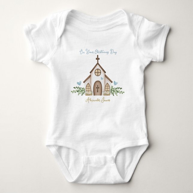 Christening Church Eucalyptus Leaves T-Shirt (Framsida)
