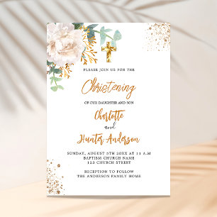 Christening eucalyptus greenery twin blommigt lyxu inbjudningar