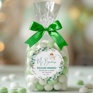 Christening Favors Cute Boy Angel & Grönt Flowers Runt Klistermärke