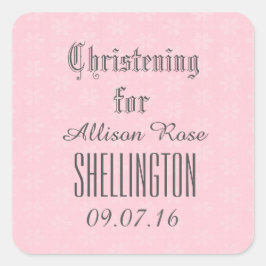 Christening for Girl ROSA Tiny Flowers V04 Fyrkantigt Klistermärke