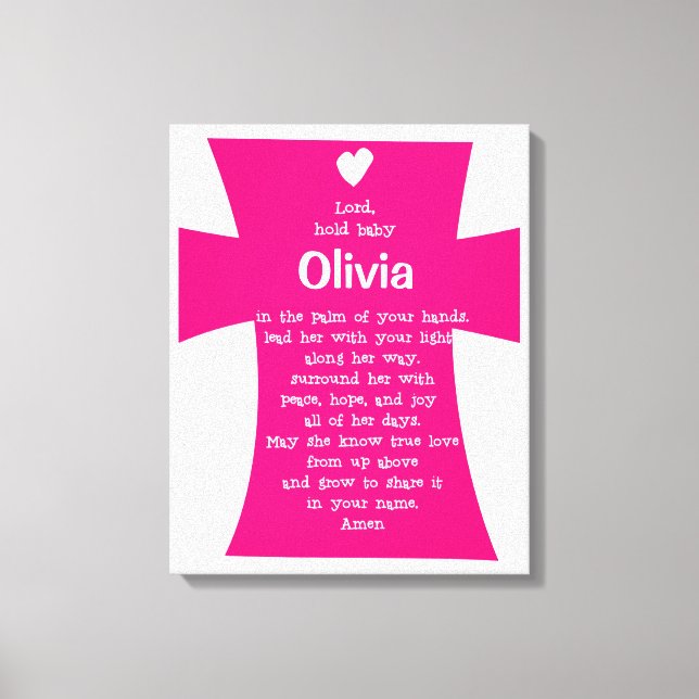 Christening Gift for Girl: Personlig Prayer Canvastryck (Framsida)