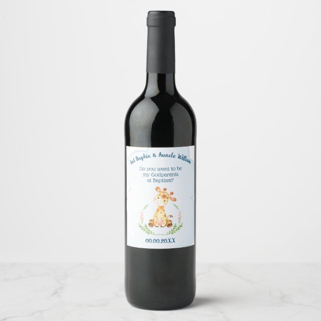 Christening Gift för Godföräldrar Vin Label Vinflaska Etikett (Framsida)