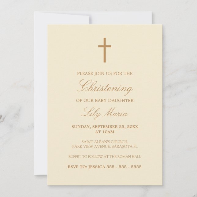 Christening-inbjudan för Beige Script Elegant Crea Inbjudningar (Framsida)