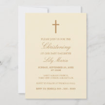 Christening-inbjudan för Beige Script Elegant Crea