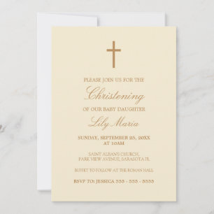Christening-inbjudan för Beige Script Elegant Crea Inbjudningar
