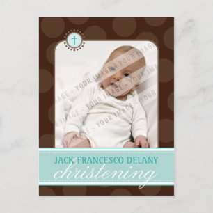 CHRISTENING INBJUDAN :: Polka dot - jade grönt Vykort