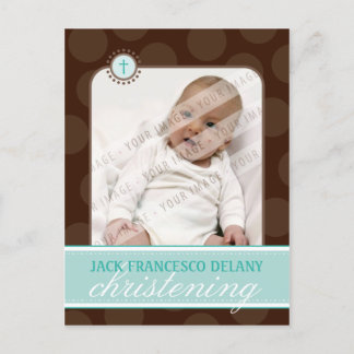 CHRISTENING INBJUDAN :: Polka dot - jade grönt Vykort