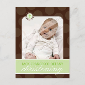 CHRISTENING INBJUDAN :: Polka dot - lime green Vykort