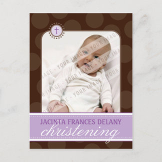 CHRISTENING INBJUDAN :: Polka dot - violet Vykort