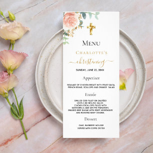 Christening Menu guld blommigt för rosa i ro Reklamkort