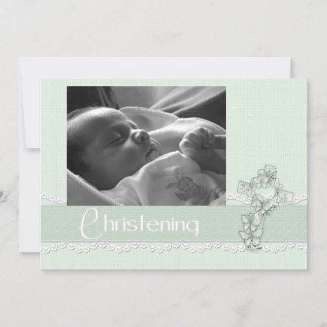 Christening Mint Grönt-inbjudan Inbjudningar (Framsida)