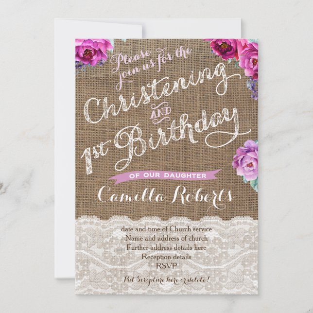 Christening och 1:a födelsedag Party-kort Inbjudningar (Framsida)
