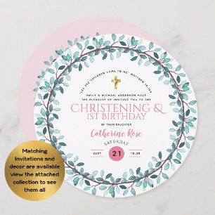 Christening och första födelsedag Girls Rosa Blomm Inbjudningar
