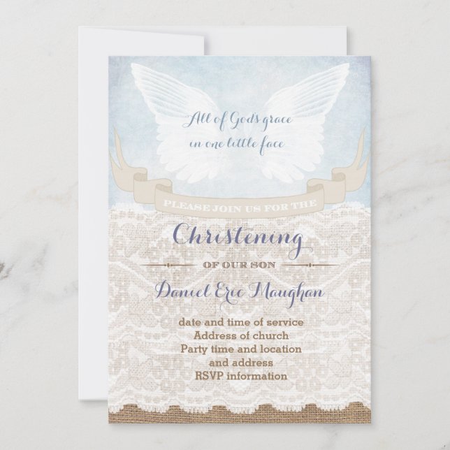 Christening Party Cards for Boy, Shabby stil Inbjudningar (Framsida)