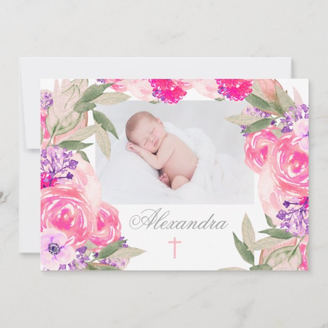Christening Photo Blommigt Ro-inbjudan Inbjudningar (Baksida)