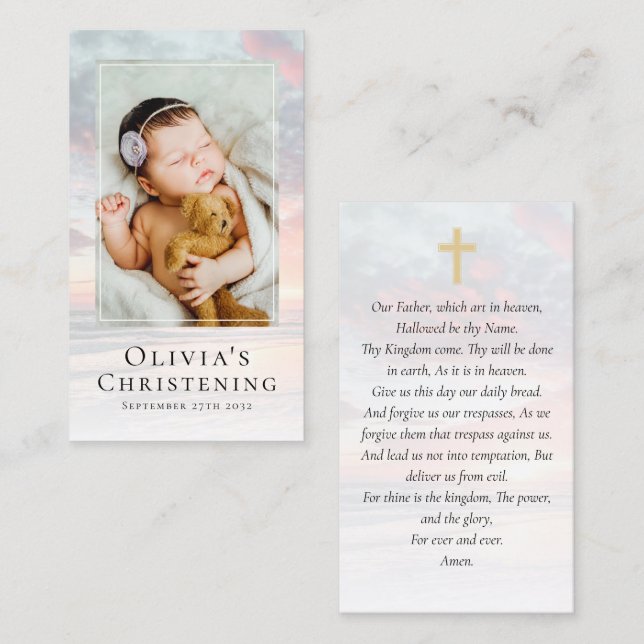 Christening Photo Keepsak Prayer Card (Fram/baksida)