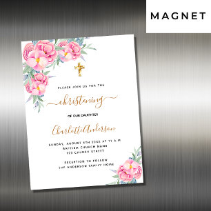 Christening rosa blommigt ro inbjudningsmagnet
