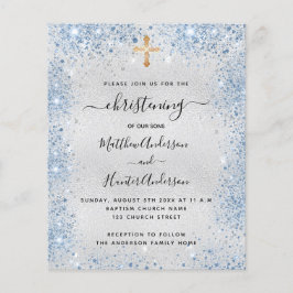 Christening silver blue twin boys budgetinbjudan