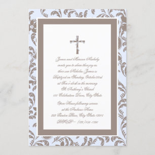 Christening Soft Blue och Brown Paisley Inbjudningar