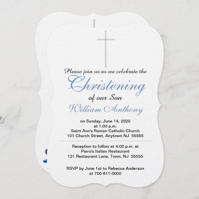 Christening Son Kor Blue Rattle-inbjudningar Inbjudningar (Fram/baksida)