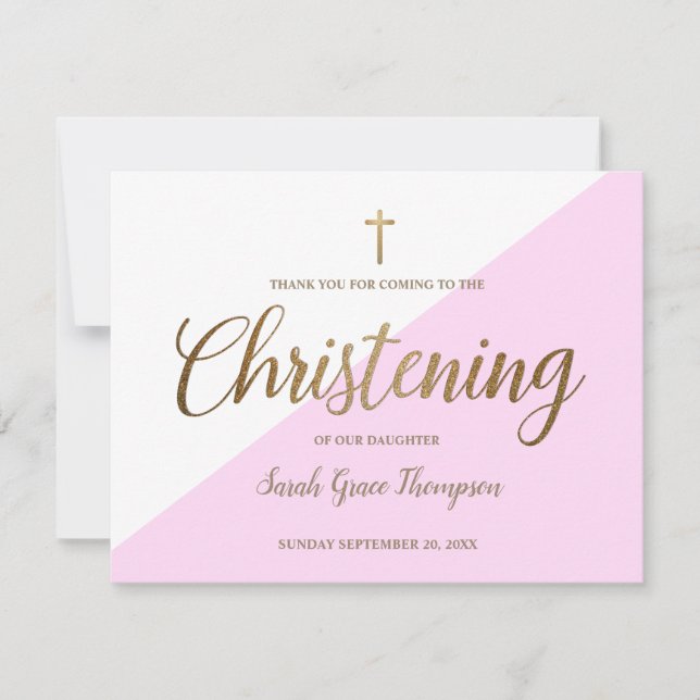 Christening Tack Flicka Simple Rosa Guld Kort (Framsida)