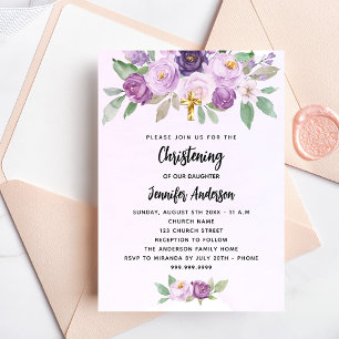 Christening violet blommor greenery kor inbjudningar