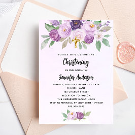 Christening violet blommor greenery kor lyxury inbjudningar