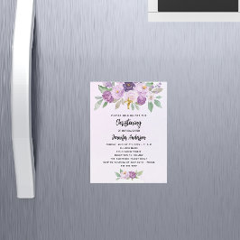 Christening violet blommor greenery kor lyxury magnetisk inbjudningskort
