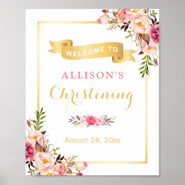 Christening Welcome Sign Elegant Chic Blommigt Gul Poster