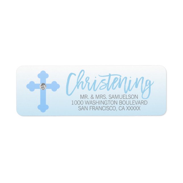 Christening White Blue Kor BOY Returadress Returadress Etikett (Framsidan)